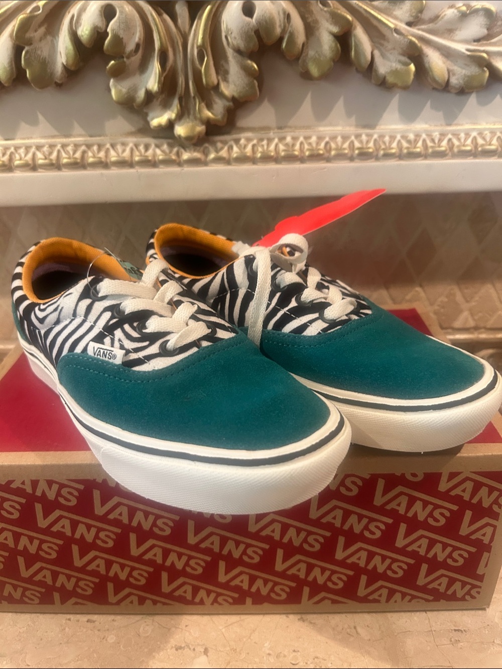 NWT Vans Comfy Cush Era Teal & Zebra Print Authentic Sneakers 6.0 Women RARE